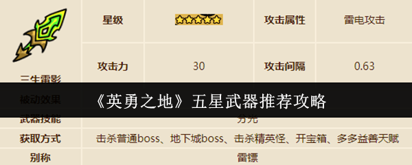 《英勇之地》五星武器推荐攻略