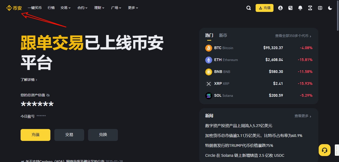访问币安官方网站