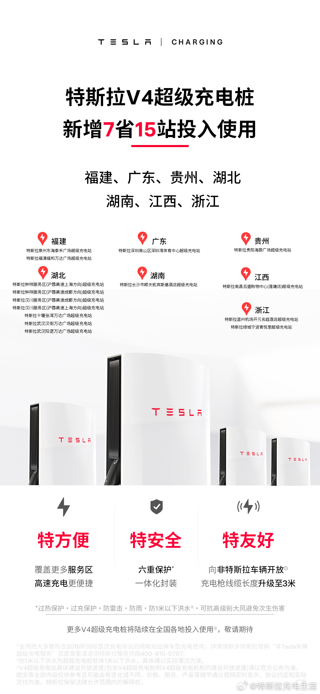 特斯拉中国 V4 超级充电桩新增福建、广东等 7 省 15 站投入使用