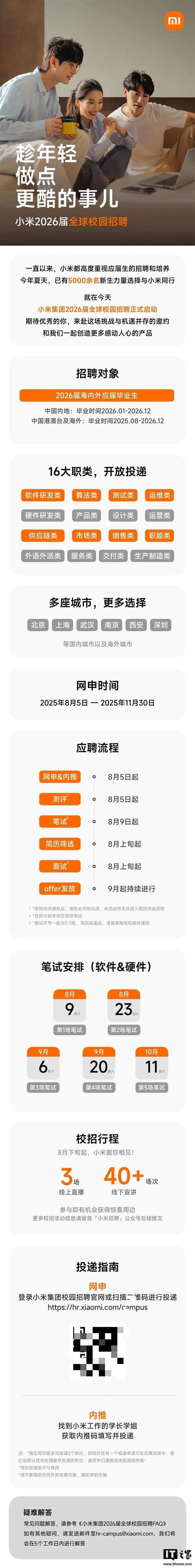 小米 2026 届全球校园招聘正式启动，涵盖 16 大职类