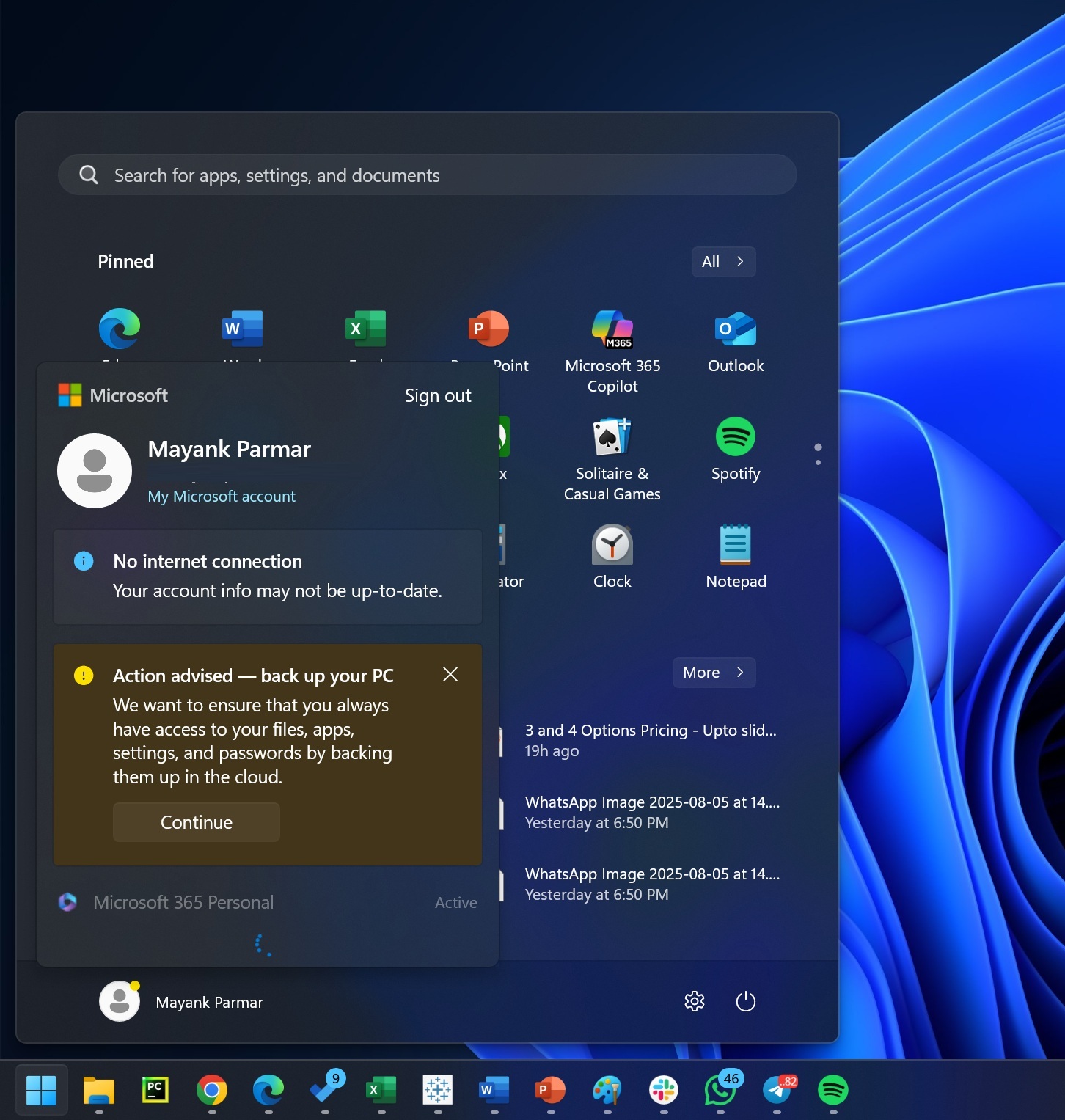部分 Win11 开始菜单跳黄色警告横幅，微软力荐用户订阅 OneDrive 备份系统数据