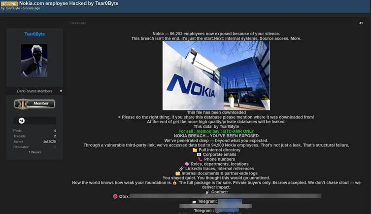 公司史上最严重数据泄露事件，诺基亚 9.4 万名员工敏感信息遭流出