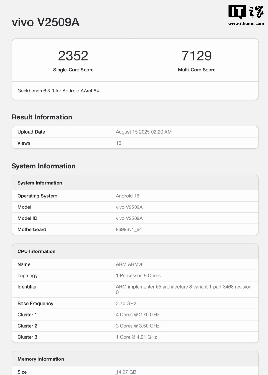 4.21GHz 超大核：天玑 9500 处理器跑分现身，预计 vivo X300 系列首发