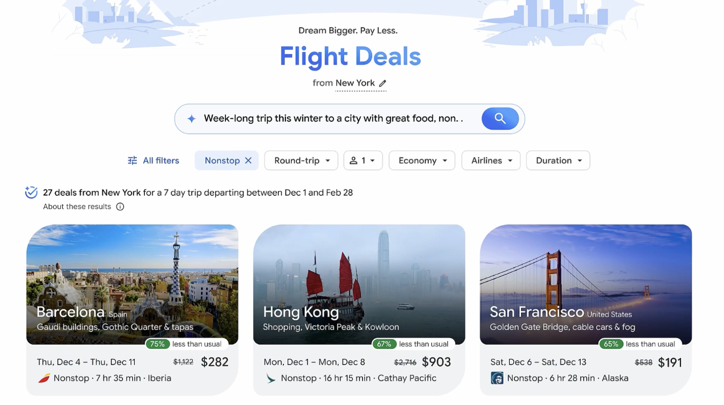 有望代表未来旅行票务平台趋势：谷歌推出利用自然语言“AI 订机票”Flight Deals 功能