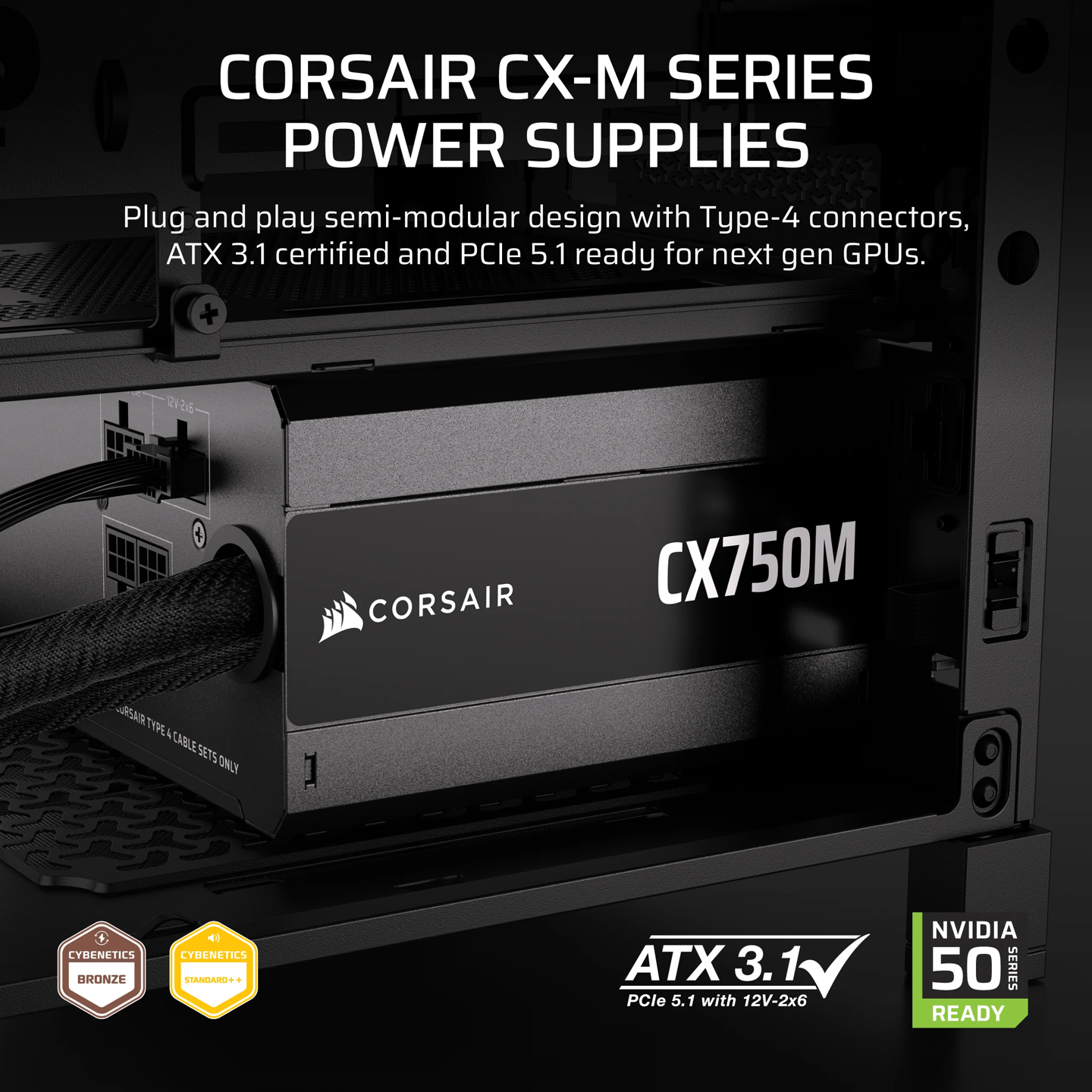 海盗船推出 ATX 3.1 版 CX-M 电源：铜牌半模组，提供 12V-2×6