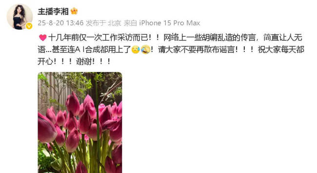 李湘发文疑似回应采访释永信：十几年前仅一次工作