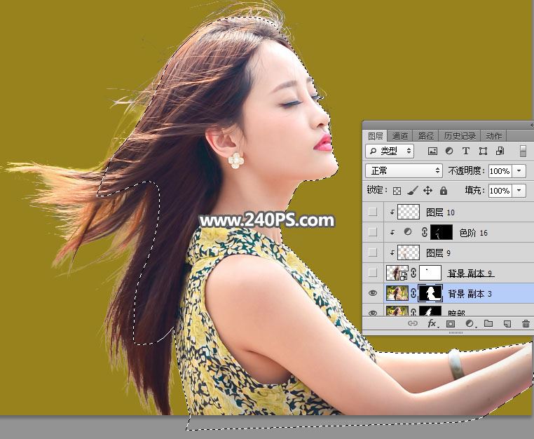 ps通道抠图快速抠出室外阳光明暗不匀的美女长发教程