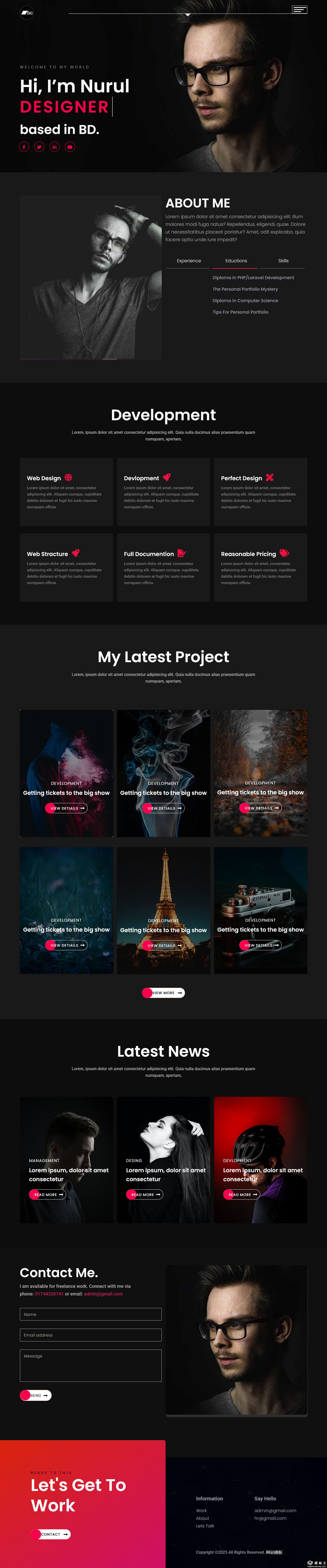 黑色个性设计师网站模板-PC预览