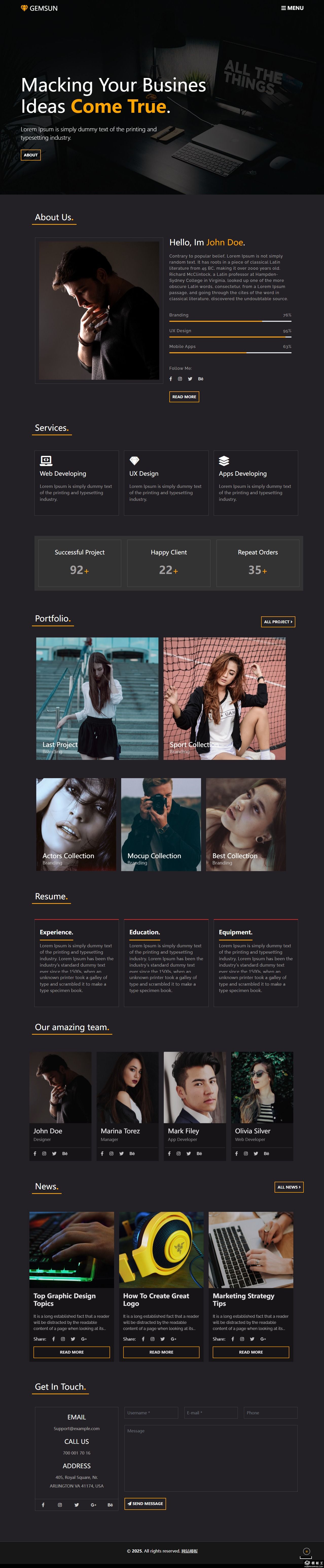 黑色创意商业服务网站模板-PC预览