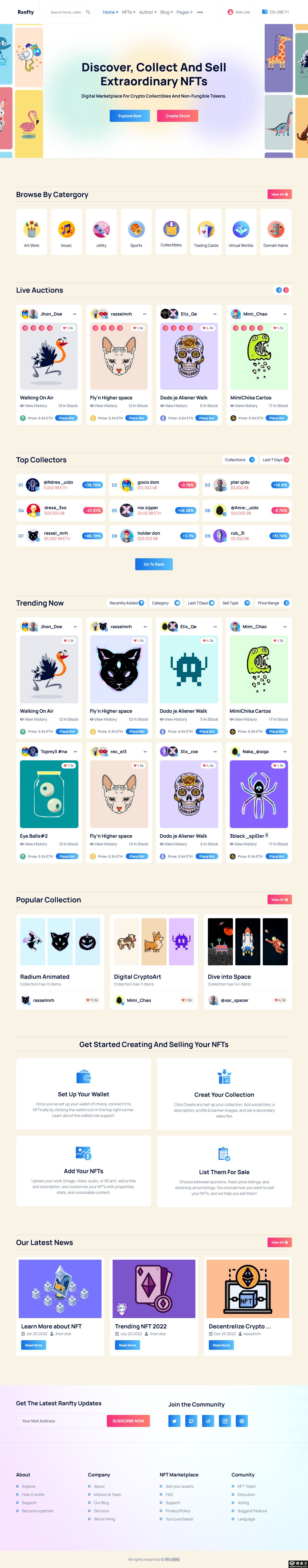 卡通NFT交易市场平台网站模板