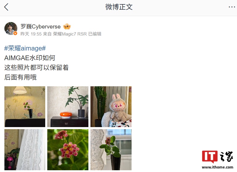 荣耀 AiMAGE 影像全新水印曝光，罗巍透露色块设计元素“是有用的”
