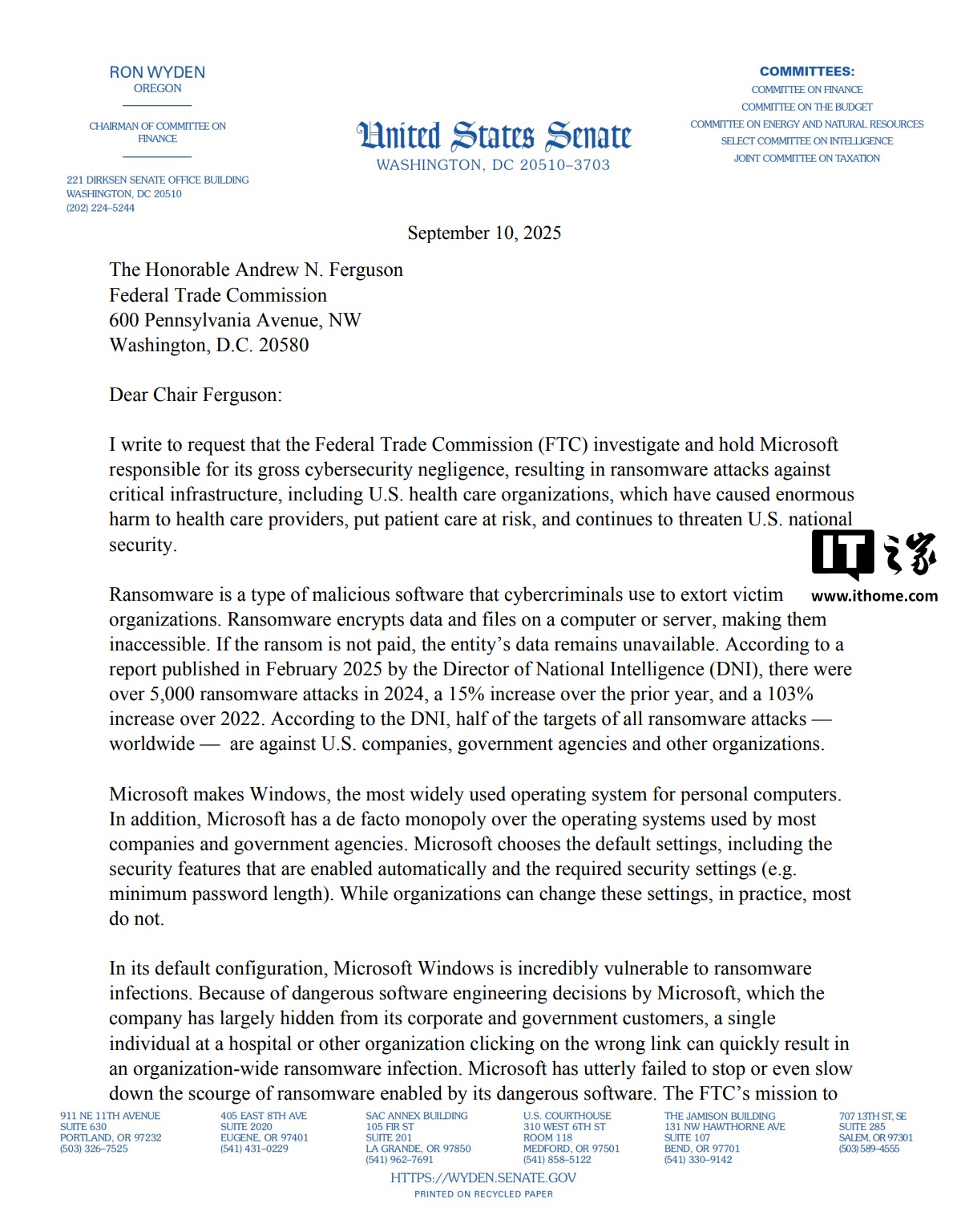 美参议员指责微软垄断和疏忽安全：靠增值服务获利，像“纵火犯向受害者推销灭火服务”