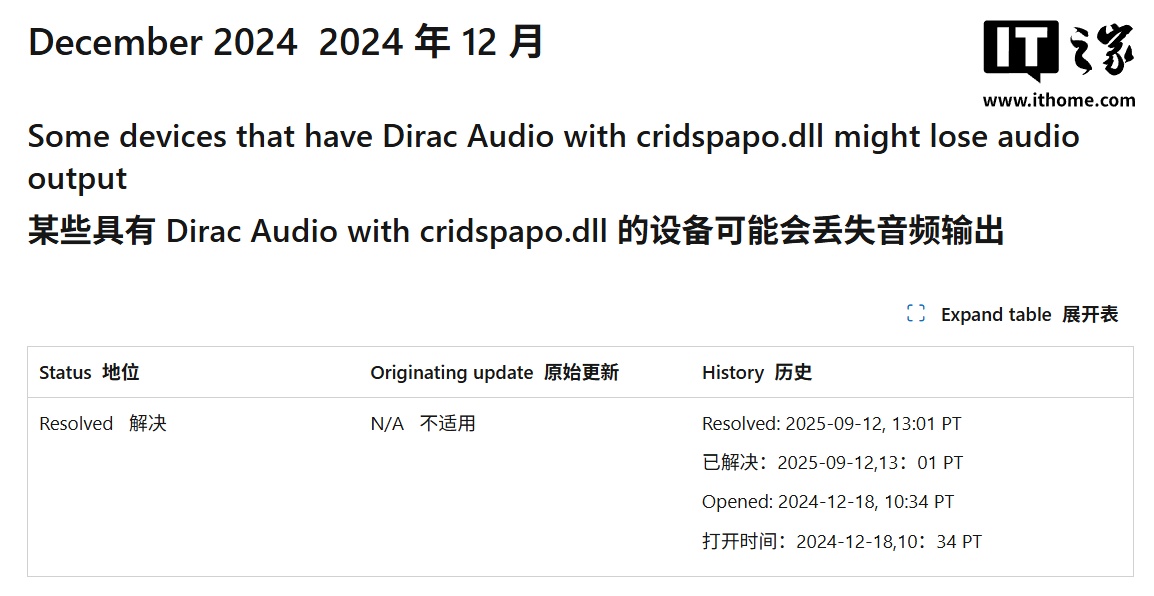 微软修复 Dirac 音频兼容性问题，解除升级 Win11 24H2 限制