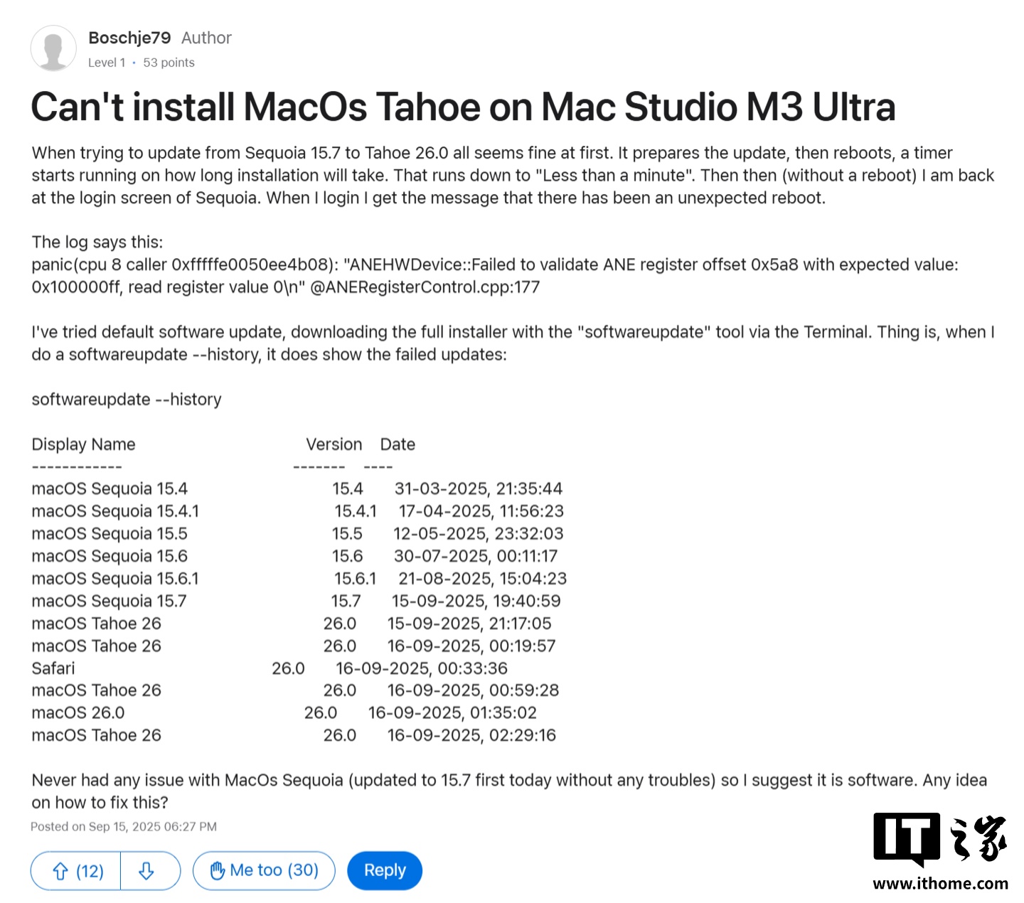 部分 Mac Studio M3 Ultra 用户反馈安装苹果 macOS 26 Tahoe 系统失败