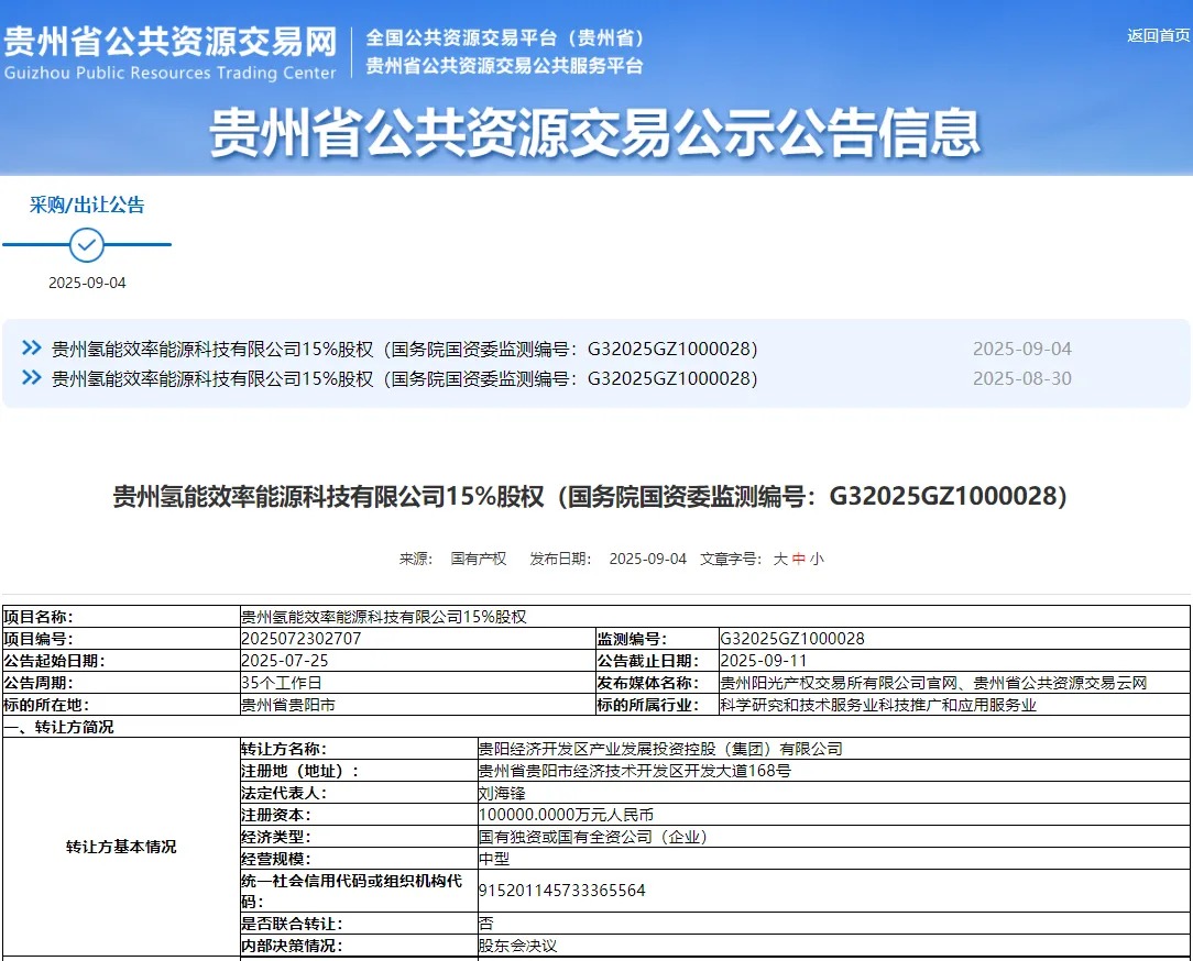 805.55万!国企转让氢能公司15%股权