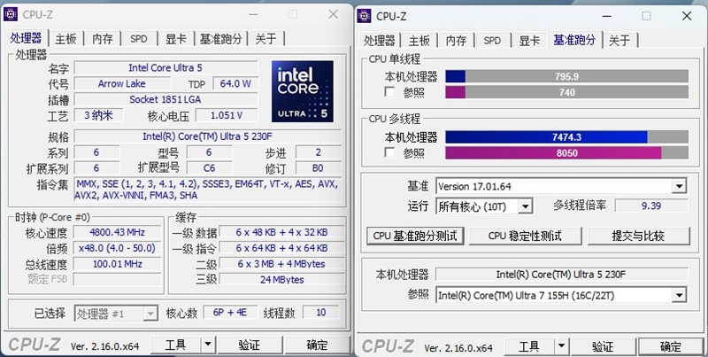 谁不爱低温静音 性能还更强的！酷睿Ultra 5 230F vs 锐龙5 9600X生产力、功耗、温度全方位对比 