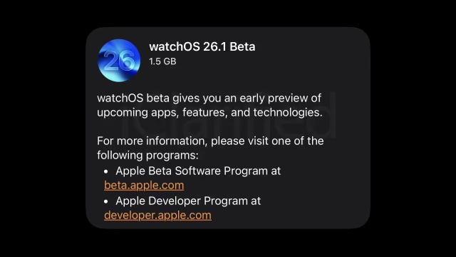 苹果 watchOS 26.1 首个开发者预览版 Beta 发布
