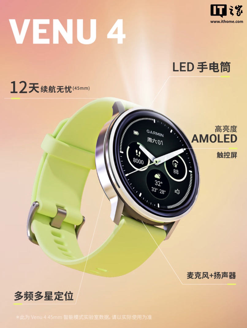 3980 元佳明 Venu 4 智能运动手表国行首销：41/45mm 双版本、升级睡眠教练 / 语音助理