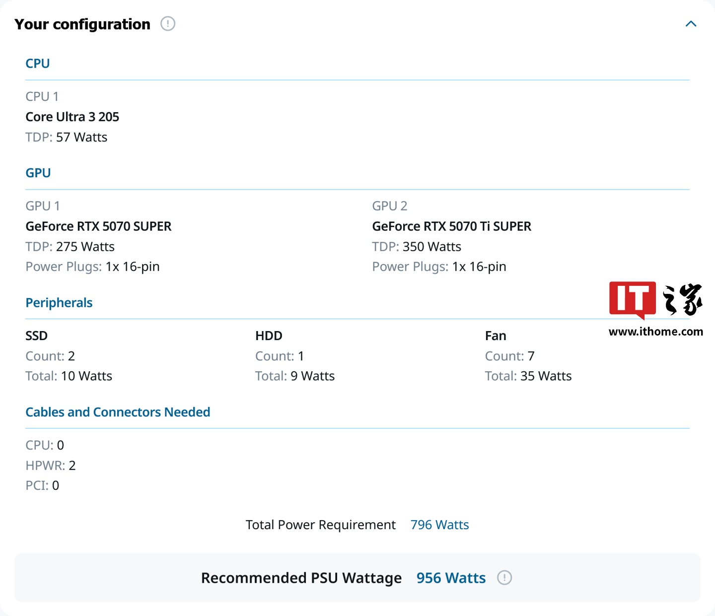 功率与此前爆料一致，海韵电源瓦特数计算器新增英伟达 RTX 5070 (Ti) SUPER 选项