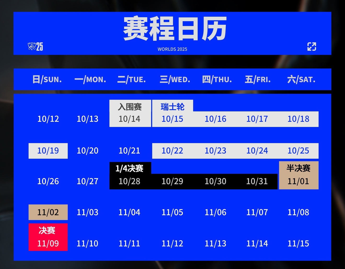 《英雄联盟》2025 全球总决赛入围赛及瑞士轮赛程公布，10 月 14 日起在京举行