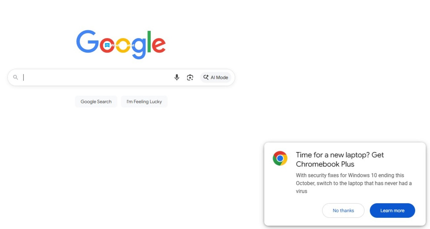 “捅刀”微软：谷歌搜索首页弹窗称 Win10 有风险，力荐自家“零病毒侵扰”笔记本