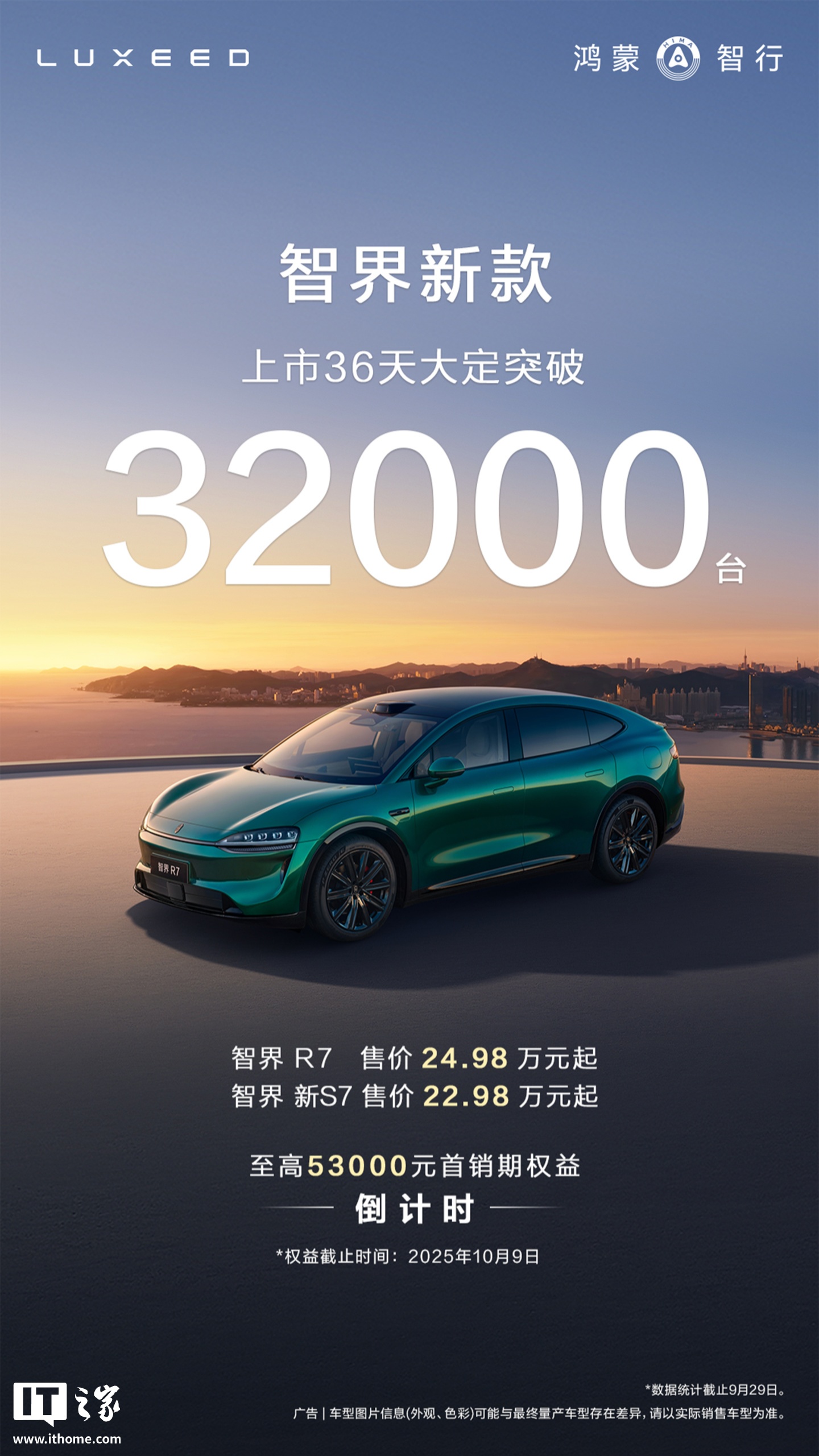 鸿蒙智行新款智界 R7、新 S7 汽车上市 36 天大定突破 32000 台