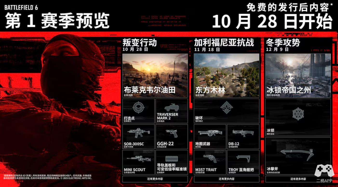 《战地 6》第一赛季路线图公布：10-12 月都有新地图，10 月 28 日上线