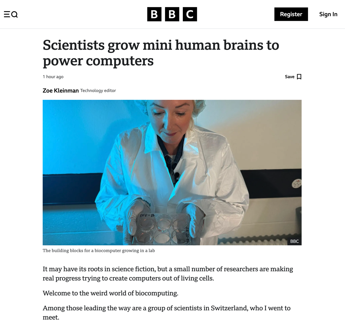 瑞士科学家培育“迷你人脑”，旨在为电脑提供动力