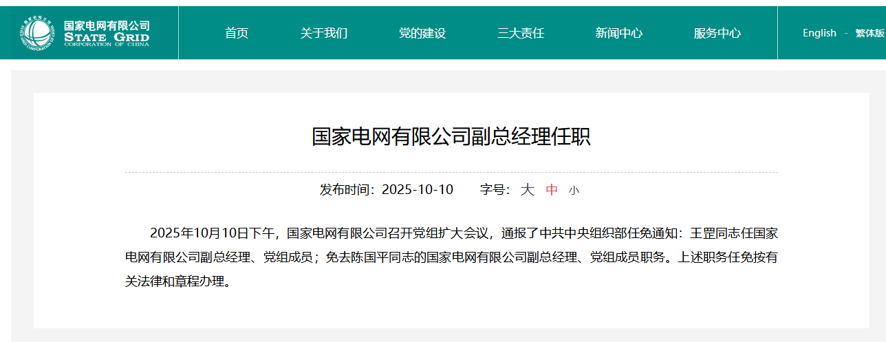 王罡同志任国家电网副总经理、党组成员