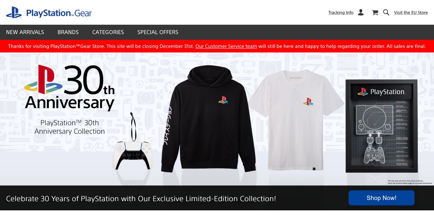索尼 PlayStation Gear Store 线上周边商店将于 2025 年 12 月 31 日关闭