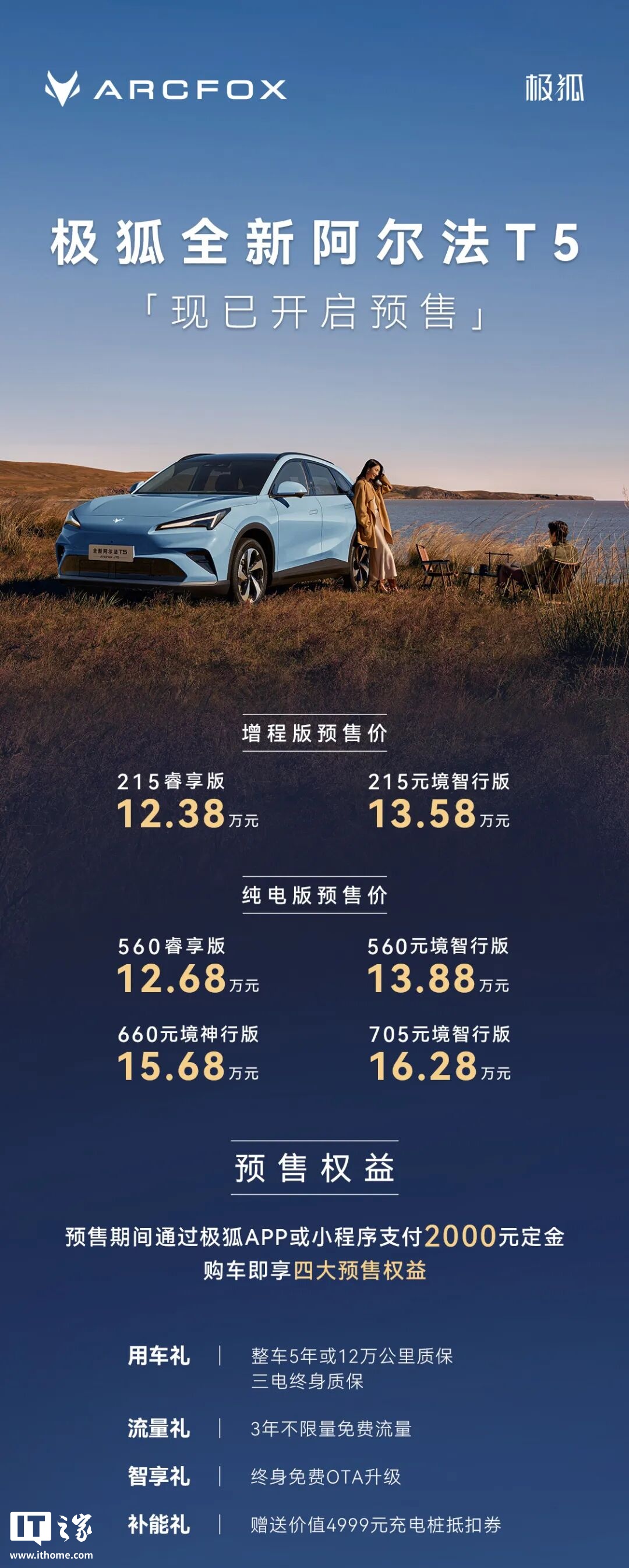 12.38 万元起全系宁德时代增程 / 纯电，极狐全新阿尔法 T5 汽车开启预售