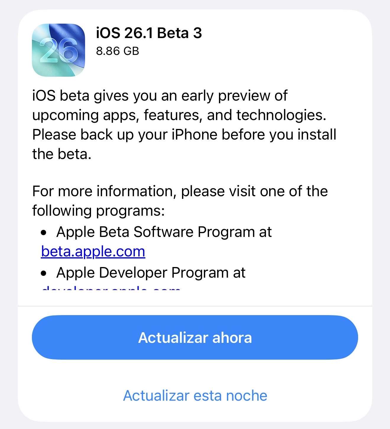 苹果发布 iOS / iPadOS / macOS 26.1 第 3 个公测版
