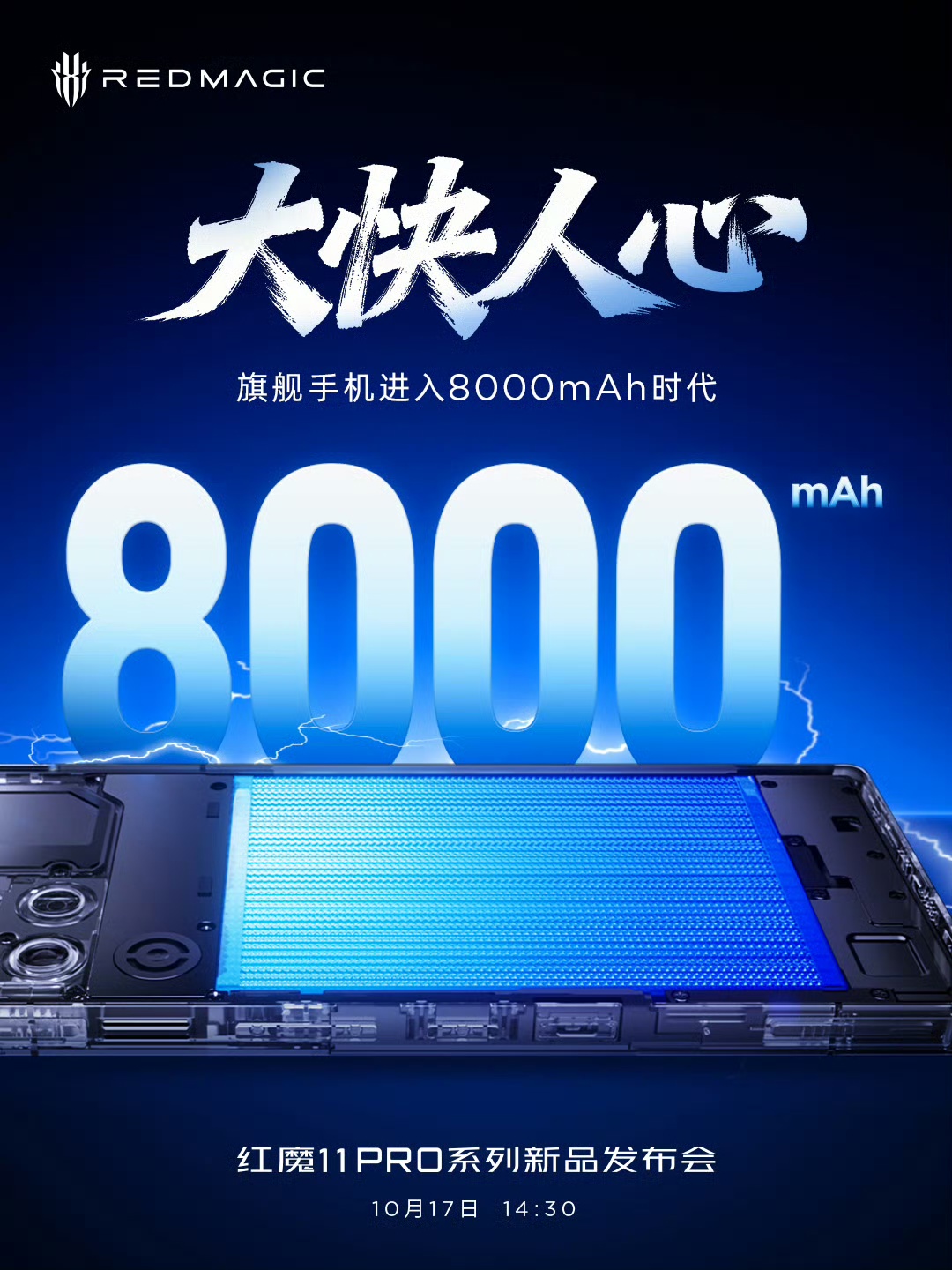 红魔 11 Pro 系列手机将内置 8000mAh 电池，品牌首次支持 80W 无线充电