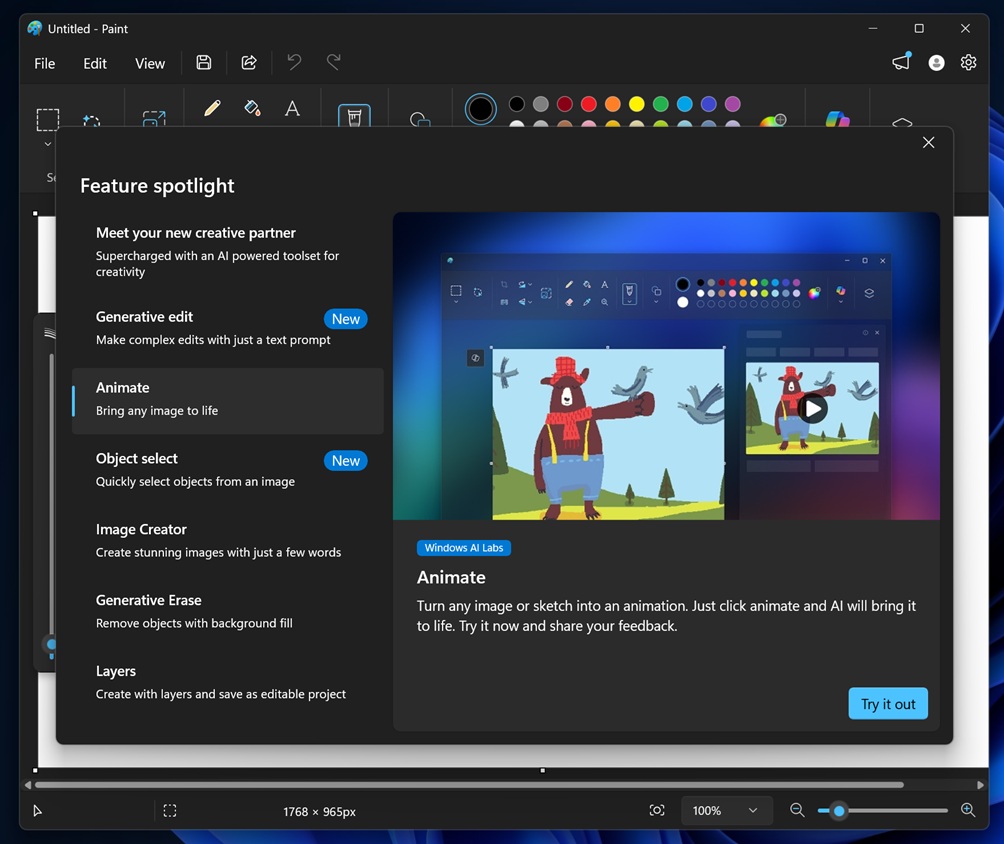 60 秒内出片：微软 Win11 画图应用迎史诗级更新，图片秒变动画