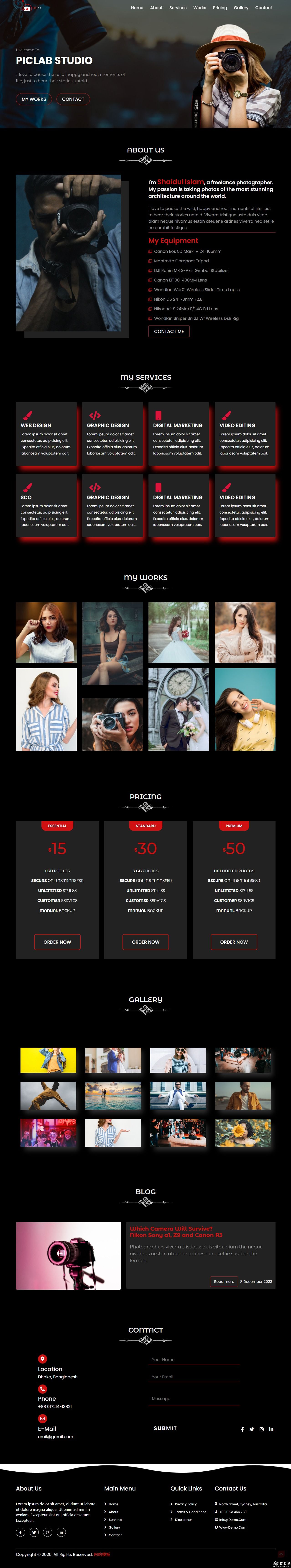 黑色摄影设计服务网站模板-PC预览