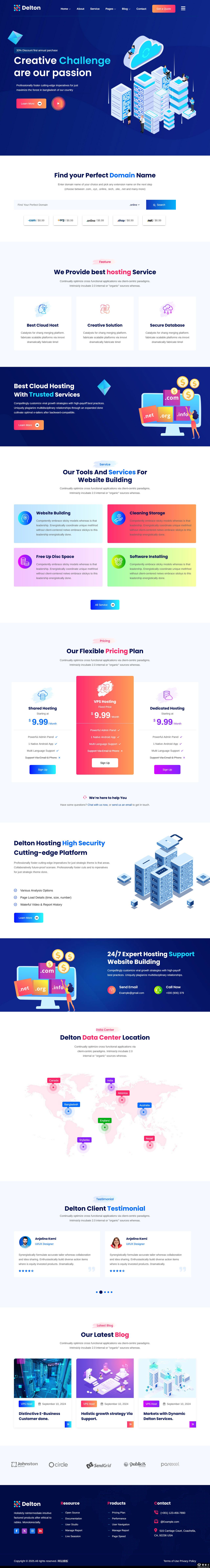 蓝色创意多功能数字解决方案网站模板-PC预览