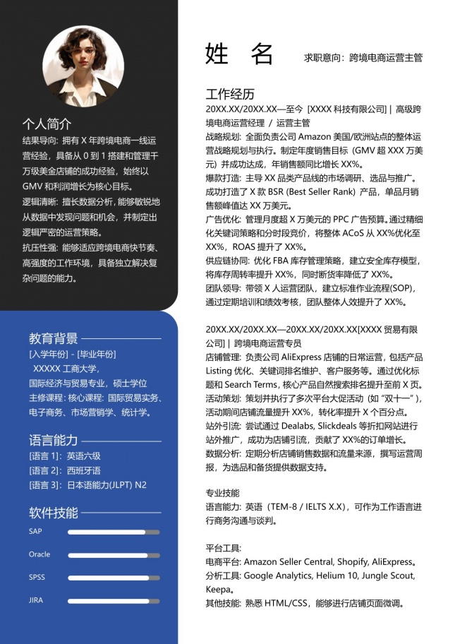 资深跨境电商运营个人简历模板