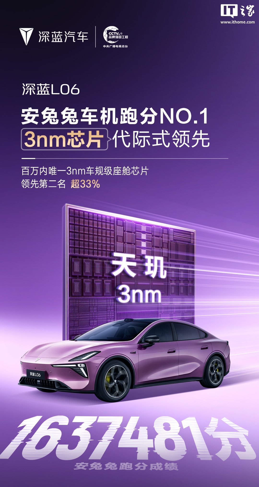 天玑 3nm 座舱芯片“代际领先”：深蓝 L06 安兔兔车机跑分 1637481，超第二名 33%