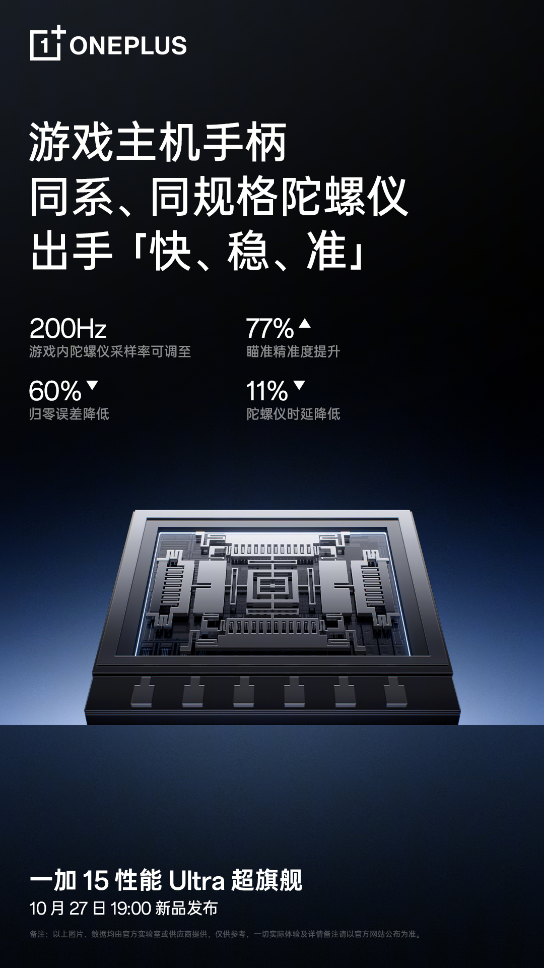 一加 15 行业首发游戏主机手柄同系同规格陀螺仪，游戏采样率 200Hz 行业最高