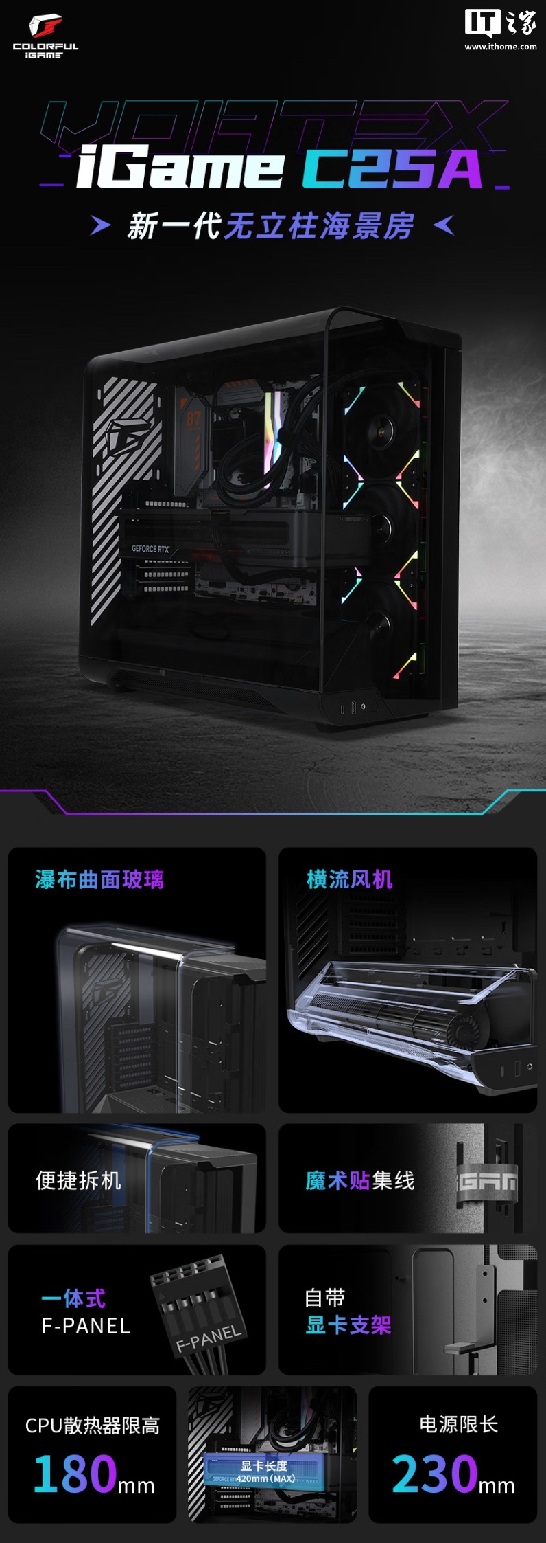 699 元七彩虹 iGame C25A VORTEX 机箱开售：瀑布曲面玻璃 + 横流风机