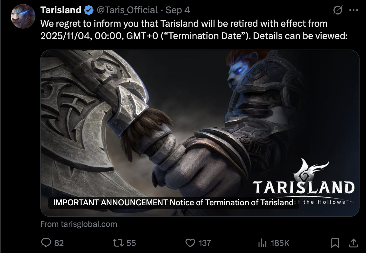 上线 1 年半：腾讯游戏《塔瑞斯世界》国际服今日停服