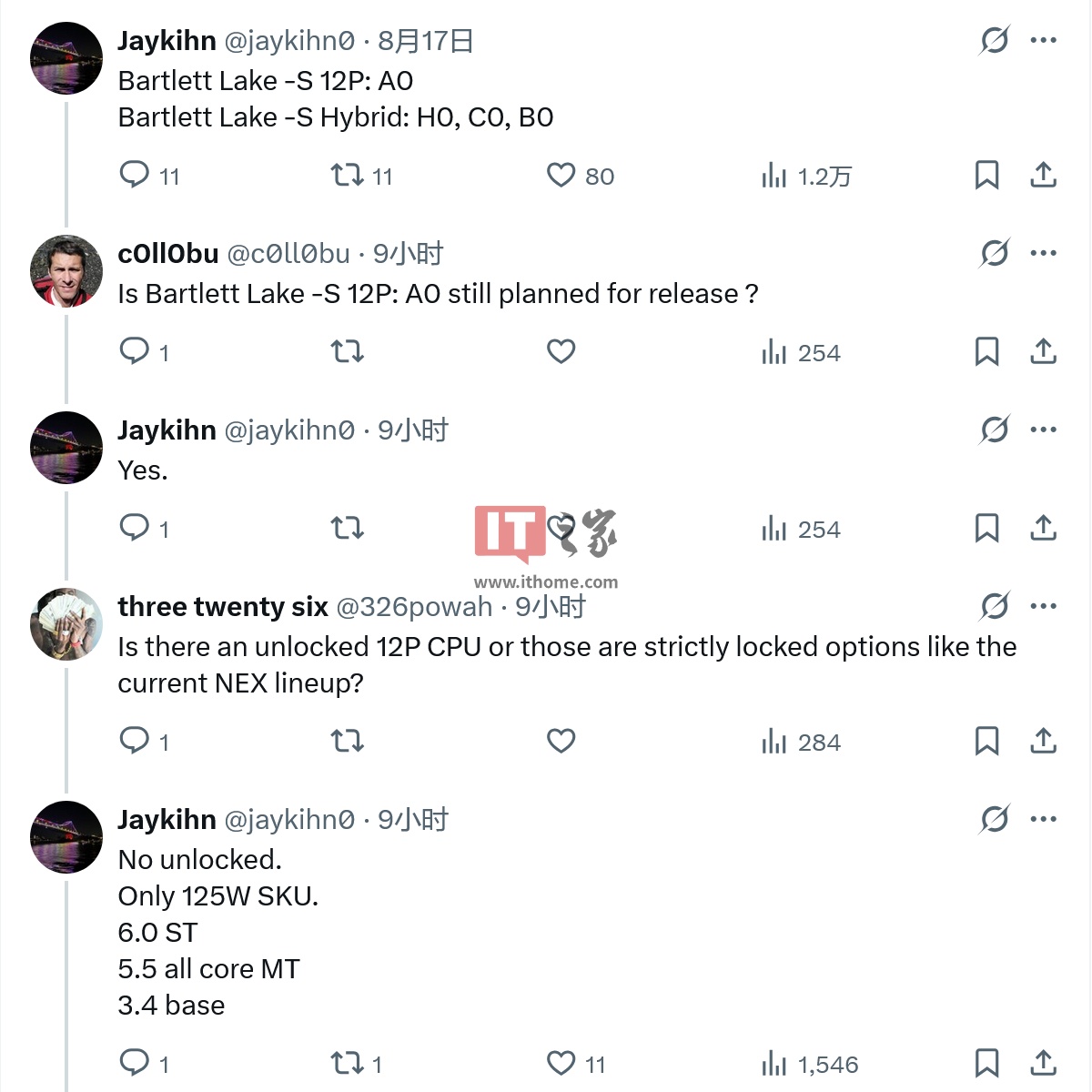 曝英特尔仍将推出纯 P 核版 "Bartlett Lake S" 处理器，旗舰款单核 6.0GHz