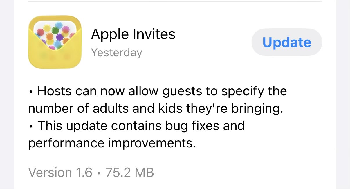派对神器：苹果 Invites 1.6 发布，组织者可提前知道谁带娃参会