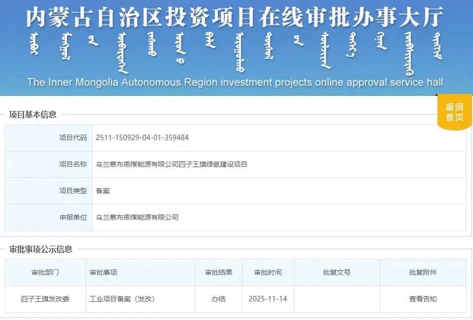 总投资52亿！内蒙古又一绿氢项目备案