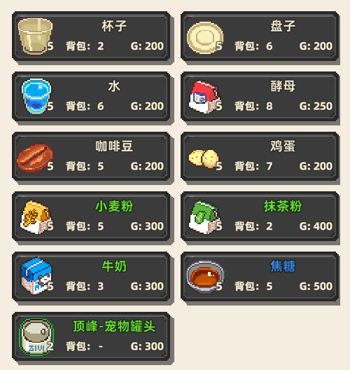 《原地起啡》全地图商店售卖内容介绍