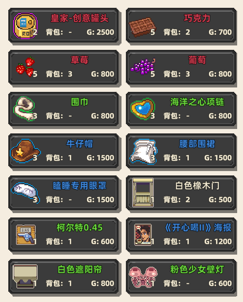 《原地起啡》全地图商店售卖内容介绍