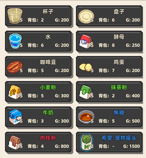 《原地起啡》全地图商店售卖内容介绍