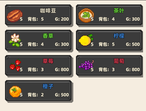 《原地起啡》全地图商店售卖内容介绍