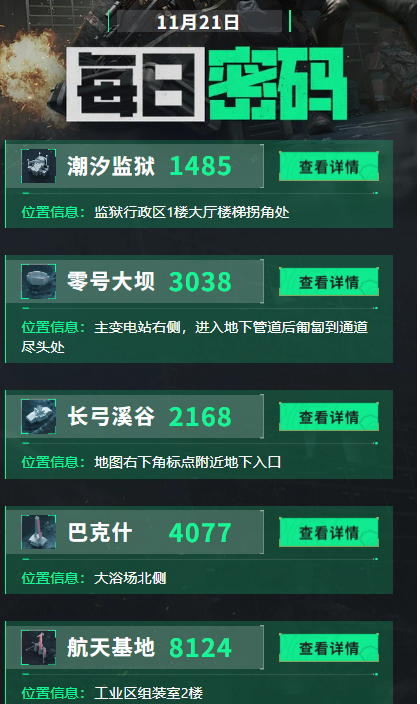 三角洲行动11月21日每日密码及密码房位置汇总