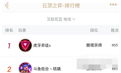 掌上英雄联盟APP国服排名怎么查看